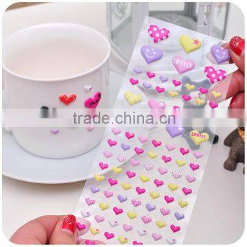 Clear heart design custom self adhesive puffy foam stickers