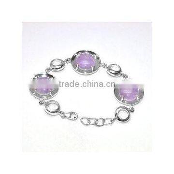 Natural Round Amethyst Gemstone Sterling Silver Bracelet