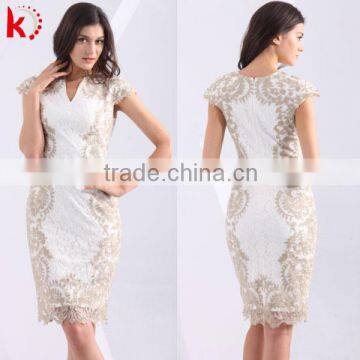 Knee length new style prom cocktail dress short cap sleeve lace formal dress girls birthday party dress