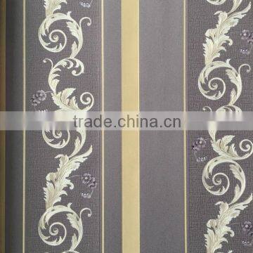 deep embossed European strip flower vinyl wallpaper