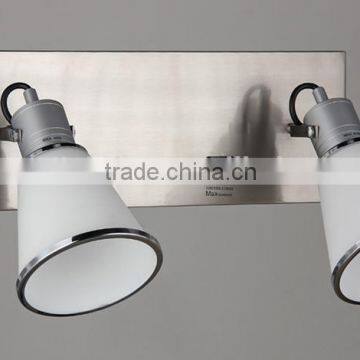 Glass Double Wall Lamp With Brushed Nickel Finish With Power Outlet