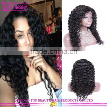 2015 Qingdao high quality brazilian virgin hair deep curl full lace wig 100% human hair silk top full lace wigs