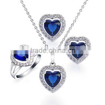 Factory Direct Marquise Gold Plated Jewelry Set Heart Shape Sapphire Necklace Earring Ring