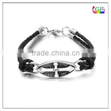 Customized alloy cross Braided Rope Woven Leather Bracelets