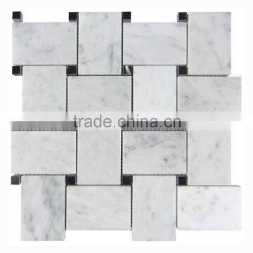 Polished carrara marble mosaic basketweave for bathroom floor