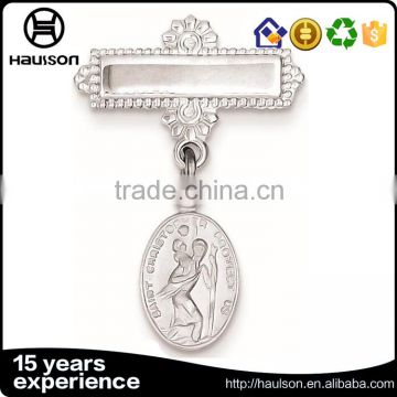 professional custom polished casting embossed iron brass zinc alloy material silver plated pin style medal with metal hanging