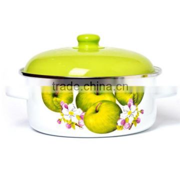 Green Apple Design Decal Printed Cookware Straight Enamel Casserole