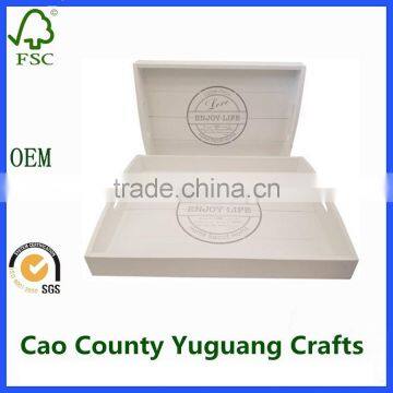 White Wooden Antique Serving Tray Carrying Tray With Handles photo-2