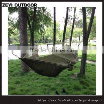 Portable High Strength Fabric Hammock With Mosquito Net Army Green