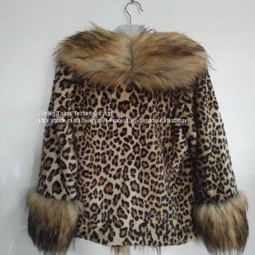 Women's Leopard Fake Fur Jgacket With Big Wool Collar, Clothin photo-4