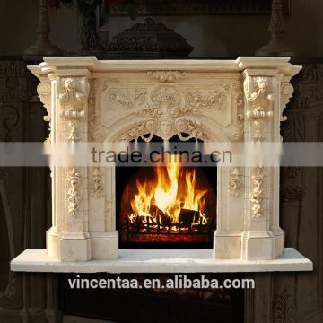 Beige Marble Antique Fireplace Luxury Fireplace Mantel photo-2