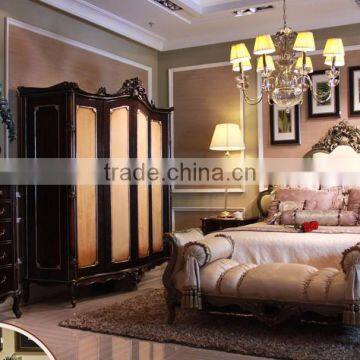 Handmade French Classic Style Brown and Silver Tufted Bed with Wardrobe and Nightstand BF12-03254k