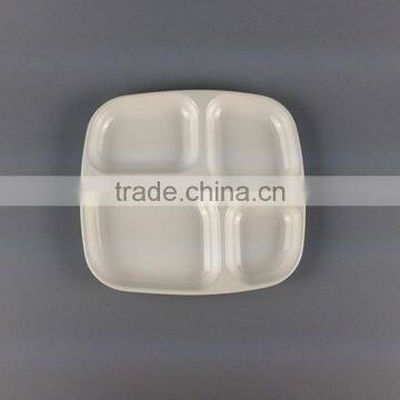 white color melamine 4 compartment plastic plate with divider