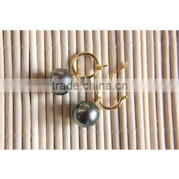 18K Gold 13-14mm Peacock Tahiti Pearl Earring Jewellery For Lady photo-5