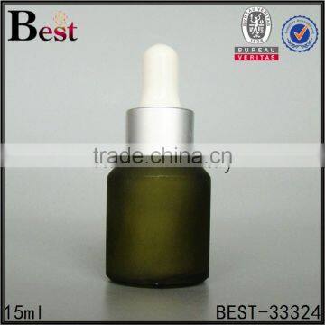 15ml High Quality Small Green Frosted Cosmetic Perfume Essential Oil Glass Bottle Black Plastic Dropper China Suppliers photo-5