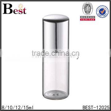 wholesale 8ml 10ml 12ml 15ml silver aluminum cover roll on fragrance perfume bottle cosmetic clear empty bottle of perfume