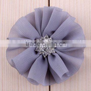 Fabric Chiffon Flower With Rhinestone in Center for Kids Hair Accessories photo-3
