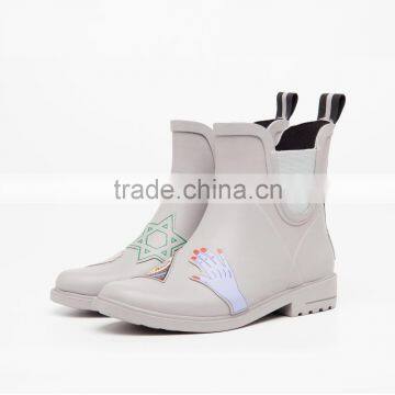 Special grey solid color unique design short rain boot for women female lady wellies wellington rain boot rainboot