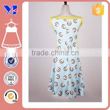 Square Neckline Circle Pattern CB Zip Easy Cozy Wear Loosely Cotton Dress photo-2