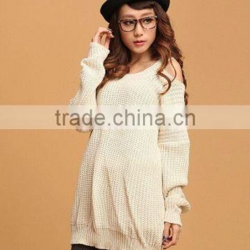 OEM ladies fashion long sleeve white sexy knitting woman sweater