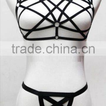 FY1 Women erotic black strappy Lingerie set