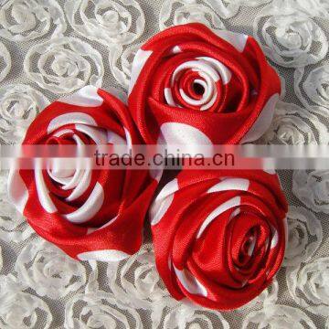 Wholesale cute handmade polka dots satin cluster flower rose flower