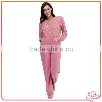 Winter Funny Dot print fleece ladies nightwear