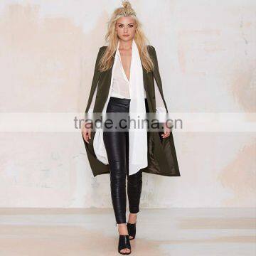 HAODUOYI Women Longline Buttonless Open Stitch Cloak Trench Blazer Poncho Coat photo-2