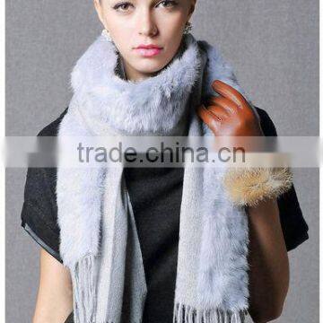 CX-B-P-21 Women Fashion Cashmere Pashmina Shawl With Fur Trim photo-5