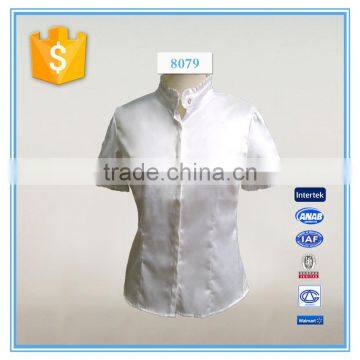 New Design Stand Collar Short Sleeve White Shirt For Women