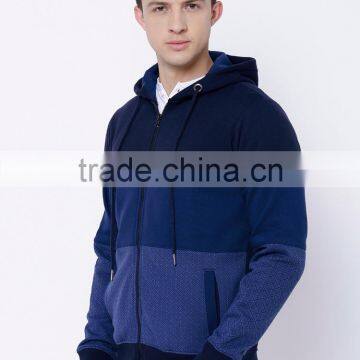 Men Blue Colourblocked Hooded Sweatshirt 2 Pockets Zip Closure Straight Hem Hoodies 100 Percent Cotton Soft Warm Comfort Sweater photo-3