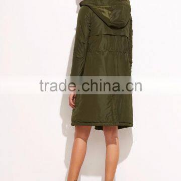 Olive Green Drawstring Parka Jacket Winter Coat With Hooded Cotton Padded Longline Jacket Jacket Custom Made photo-4