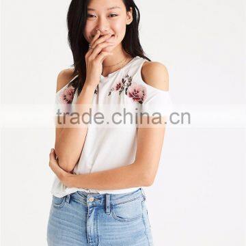 MGOO Latest Design Flora Embroidered T Shirt For Women Top Brand Raglan Sleeve Casual Wear T-shirts photo-3