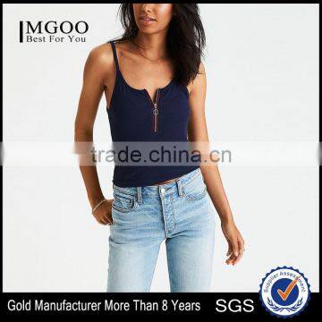 MGOO New Pattern Scoop Neck Tight Sling Crop Top Drop Armhole Sexy Zipper Front Tank Top Women