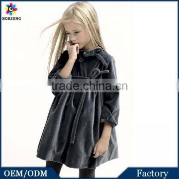 Winter Grey Velvent Latest Cotton Dress Designs Fashion Children Girls Christmas Party Prom Dresses