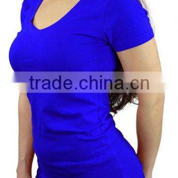 Women's Sexy Scoop Neck T Shirt Cotton Spandex Workout T Shirts Soft Yoga Top Slim Fit Black Plain T-Shirt