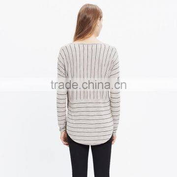 Women Long Sleeve t Shirt V-neck Tee in Double Stripe photo-3