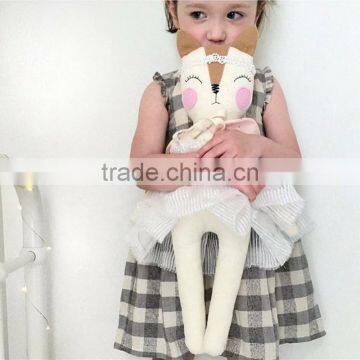 Grey/Cream Check Linen Dress Light Weight Linen Blend Summer Kids Party Dresses photo-3