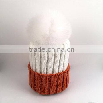 Myfur Wholesale Real Soft Fox Fur Pom Pom Knitting Wool Beanie