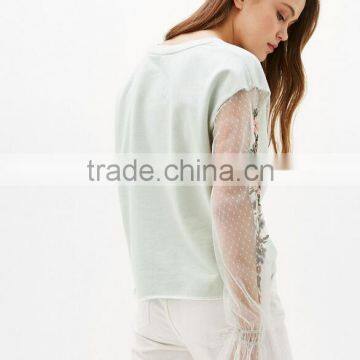 5159 Runwaylover Europea Style Ladies Green Embroider Floral Sleeve Hoodie