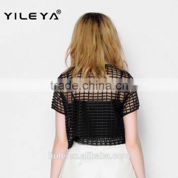 Hollow Out Net Designed Sports Style Latest Summer Fashion Women Blouses Elegant, Lace Embroidery Blouse photo-4