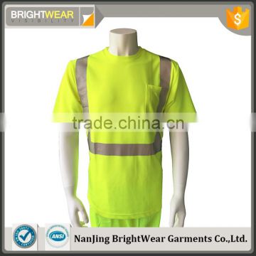 100%polyester short sleeve reflective chest pocket fluorescent t-shirt