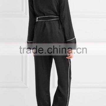 Washed Silk Women Long Sleeve Matching Family Pajamas Set Elegant With Waistband Sets photo-2
