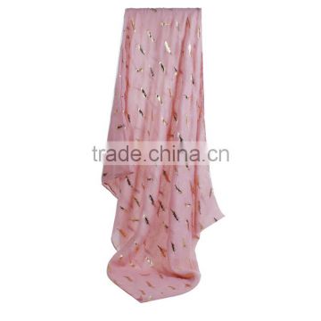 Cotton Polyester Blend Scarves & Wraps Rectangle Golden Pink Feather Custom Design Scarf