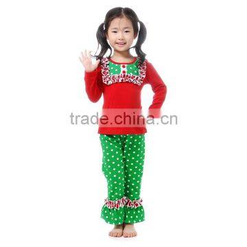 Red tops and green dots ruffle leggings set baby girls christmas clothes children M6092401