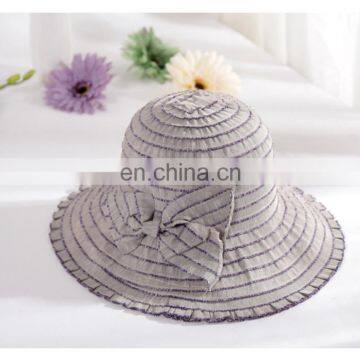 Colour Bar Bowknot Edgefold Cloth Hat Outdoor Travel Beach Hat