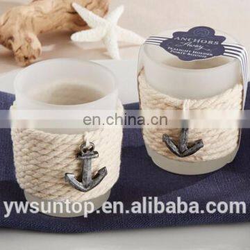 The Pastoral Elegant "Anchors Away" Rope Glass Tea Light Candle Holder For Wedding Baby Shower Party Decoration