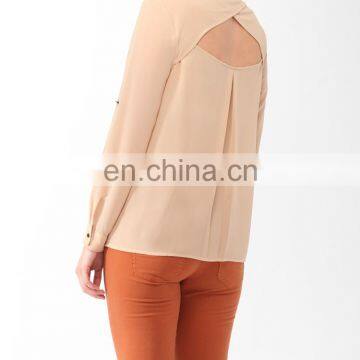 CHEFON Contrast trim relaxed fit patchwork open back blouse with low back