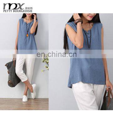 O neck new fashion women small blouse with linen designs for ladies tops