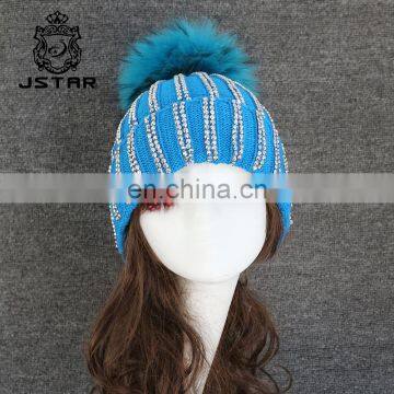 2017 New Fashion Women Beanie Hat Fur Ball Knitting Wool Cap Winter Hats Pompom Beanie Cap Hat